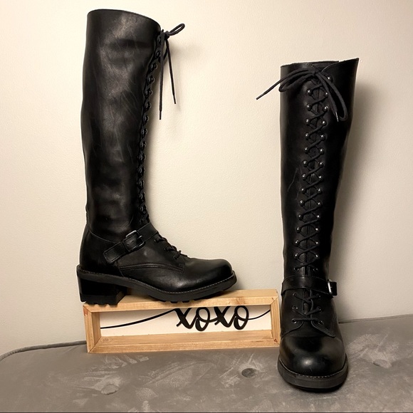 Nine West Shoes - Vintage Nine West Knee-High Lace-up Goth Boots
